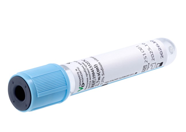 Вакуумна пробірка 4,5 мл, 13*100 мм, з цитратом натрію 3,8%, з блакитною кришкою,100 шт. стерильна